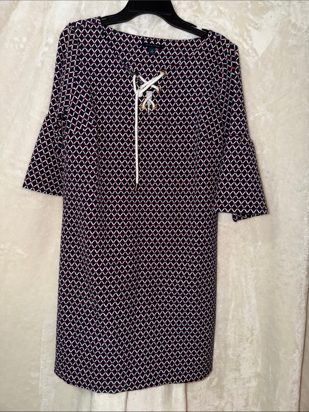 Tommy Hilfiger Navy Geometric Lace-Up Midi Dress